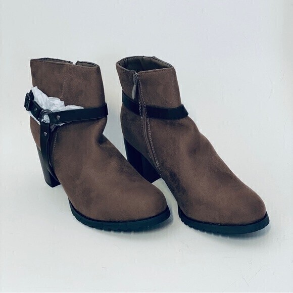 New, DREAM PAIRS Women's Ankle Booties Side Zipper, Stacked Heel, Khaki Size 11* - Picture 1 of 8